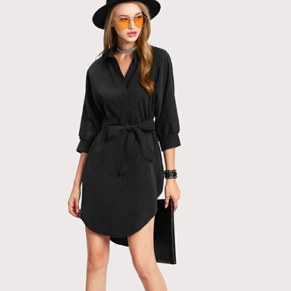 NWT High Low Curved Hem Shirt Dress - Picture 4 of 5